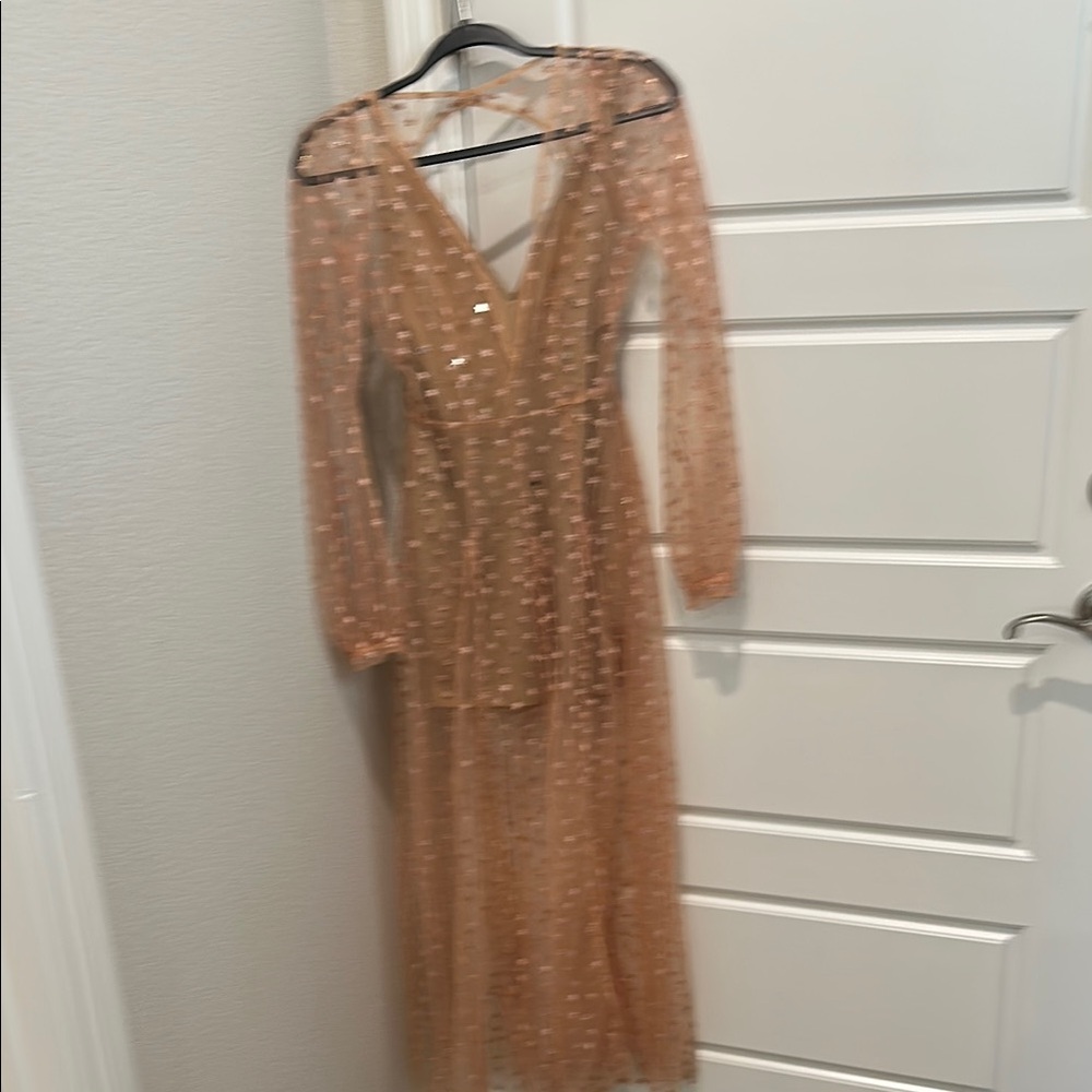 For Love And Lemons Tan Sequin Long Sleeve Gown